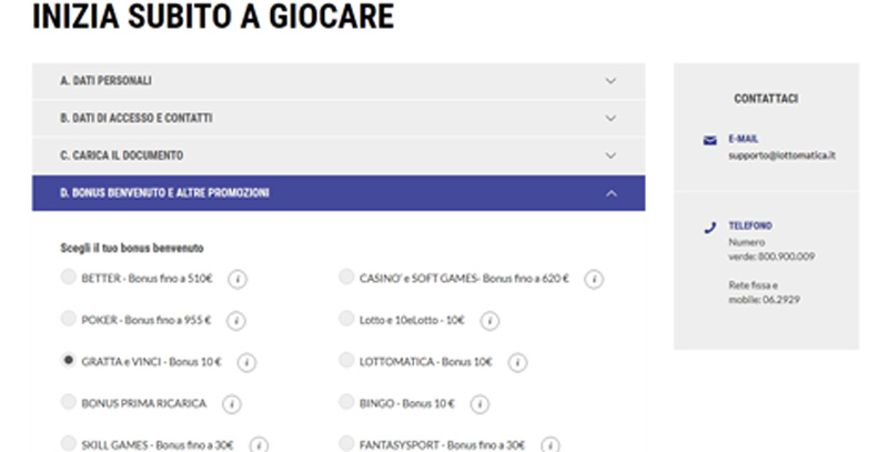 registrazione a lottomatica bingo