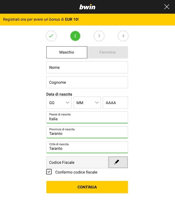 iscrizione a bwin