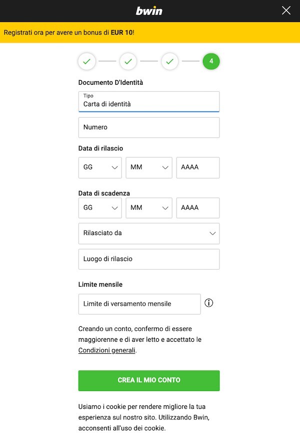 registrarsi a bwin