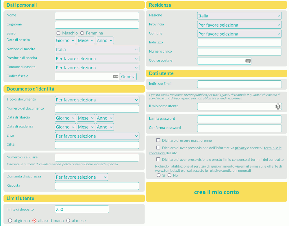 www.tombola.it bingo schermata di inserimento dati